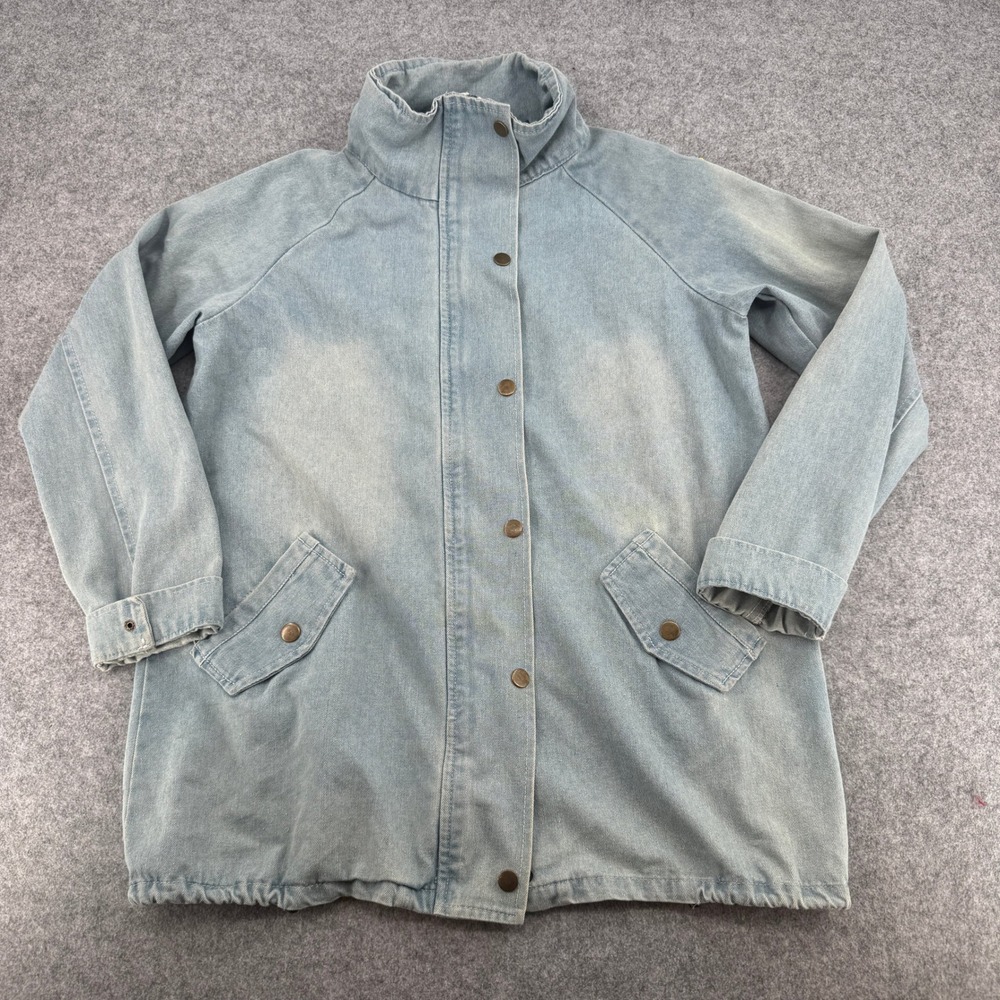 Vintage Style Light Wash Denim Field Jacket Commanding Officer Patch Mens Large